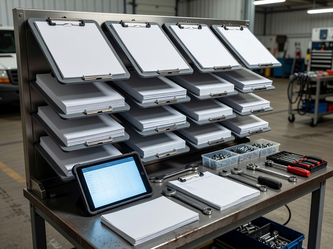 Organised vehicle maintenance clipboards representing fleet care